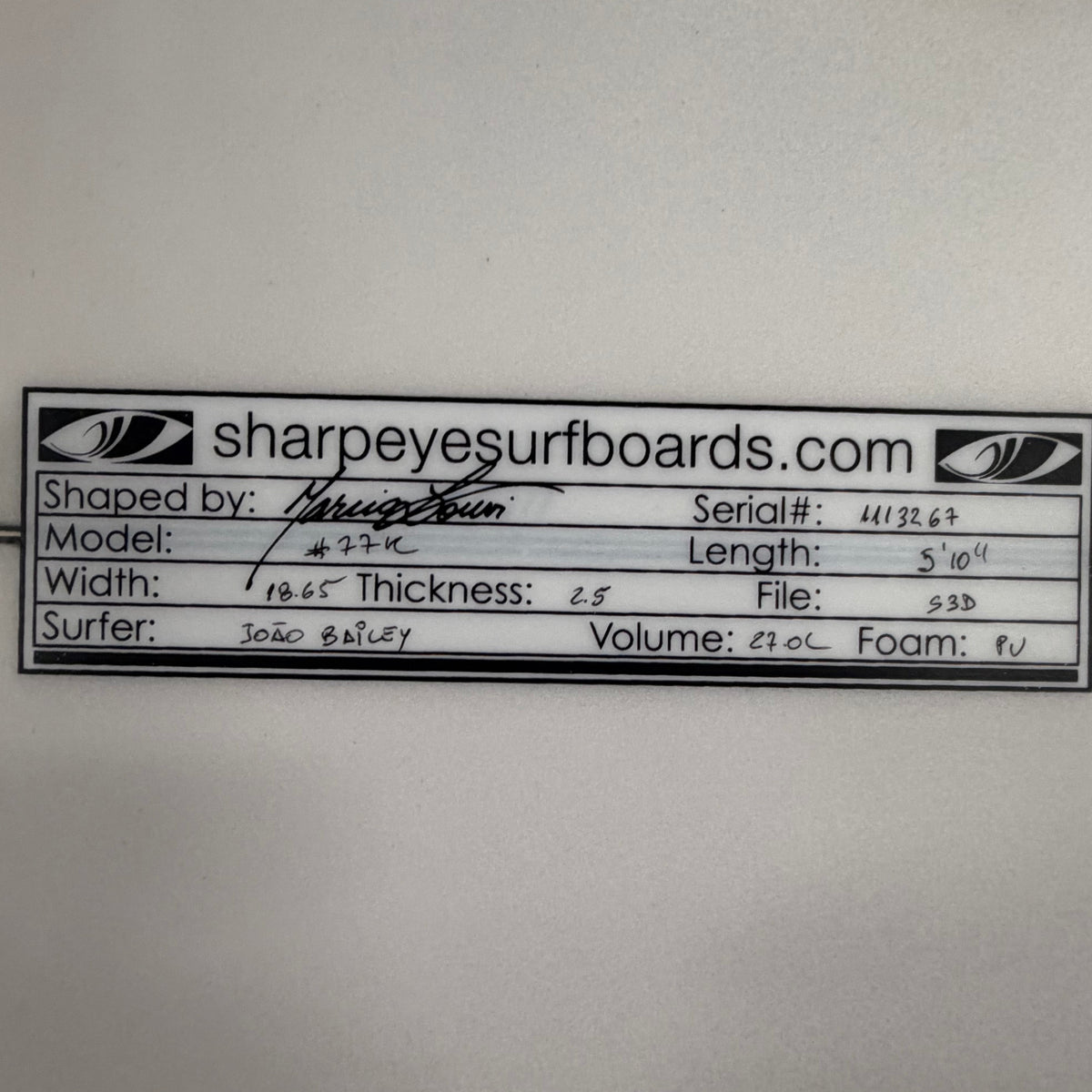 Used #77k 5'10" x 18.65" x 2.5" 27L