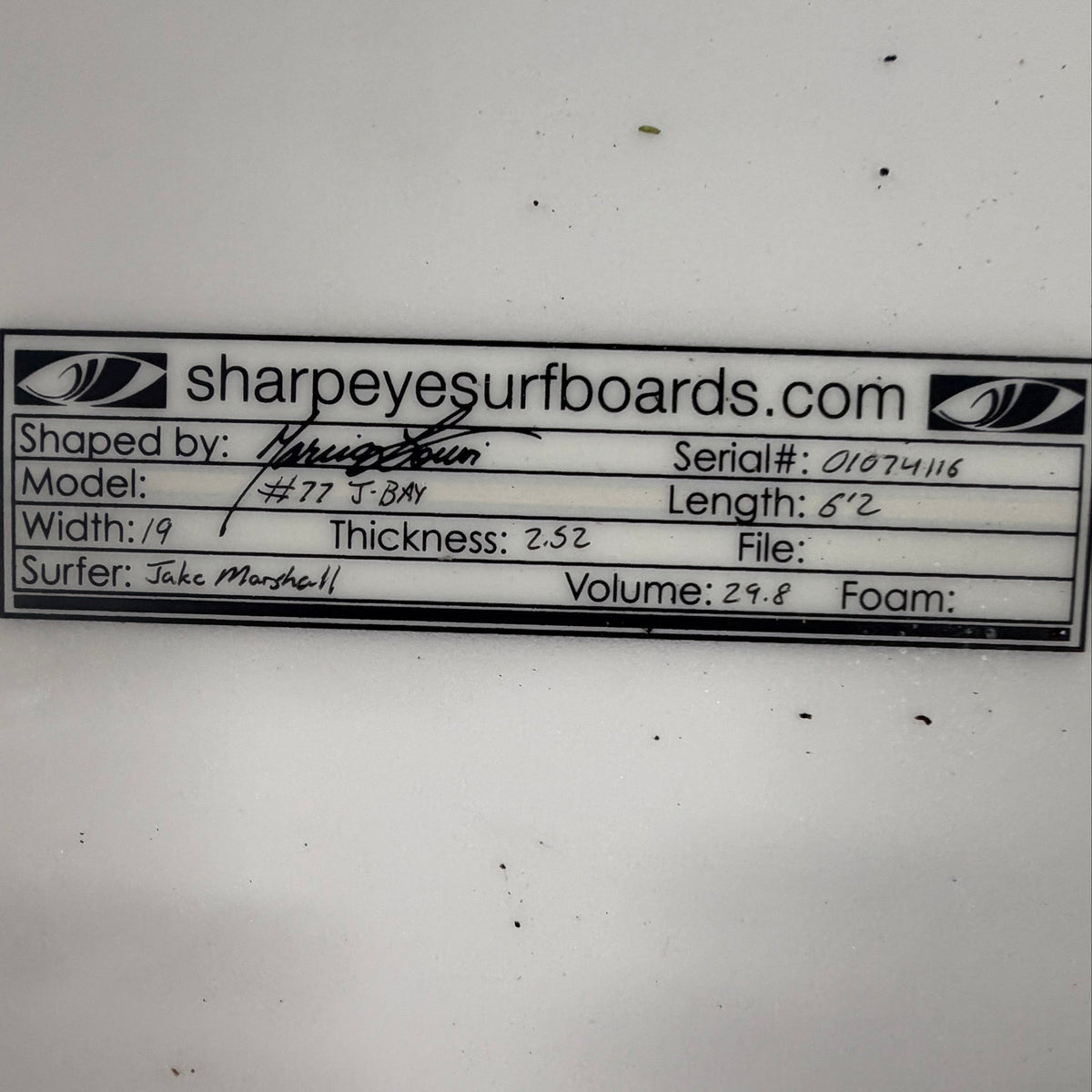 Used Jake Marshall #77 Jbay 6'2" x 19" x 2.52" 29.8L