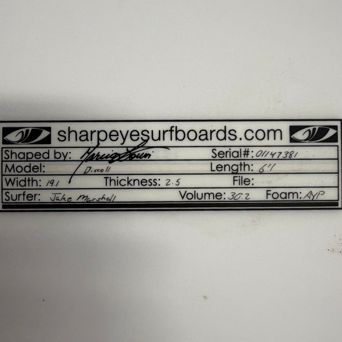 Used Jake Marshall Disco II 6'1" x 19.1" x 2.5" 30.2L