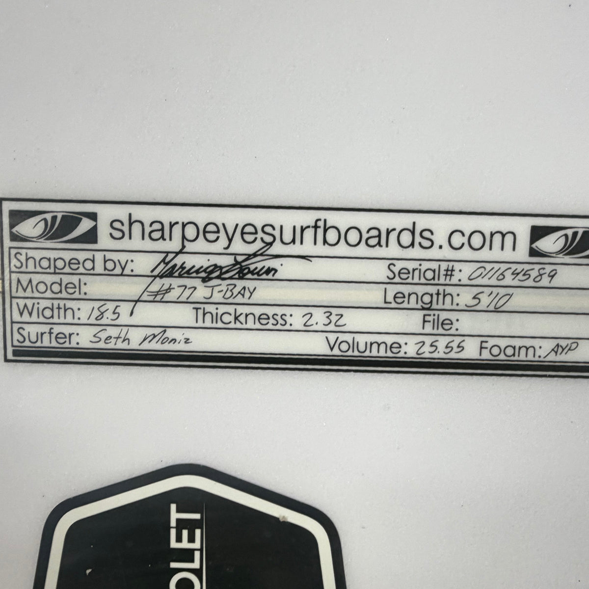 Used Seth Moniz #77 Jbay 5'10" x 18.5" x 2.32" 25.55L