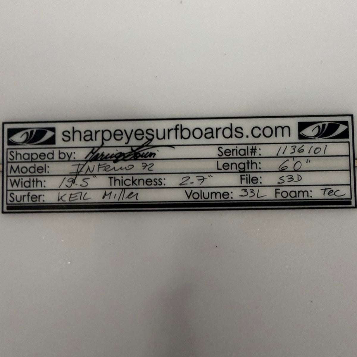 Used Inferno 72 6'0" x 19.5" x 2.7" 33L