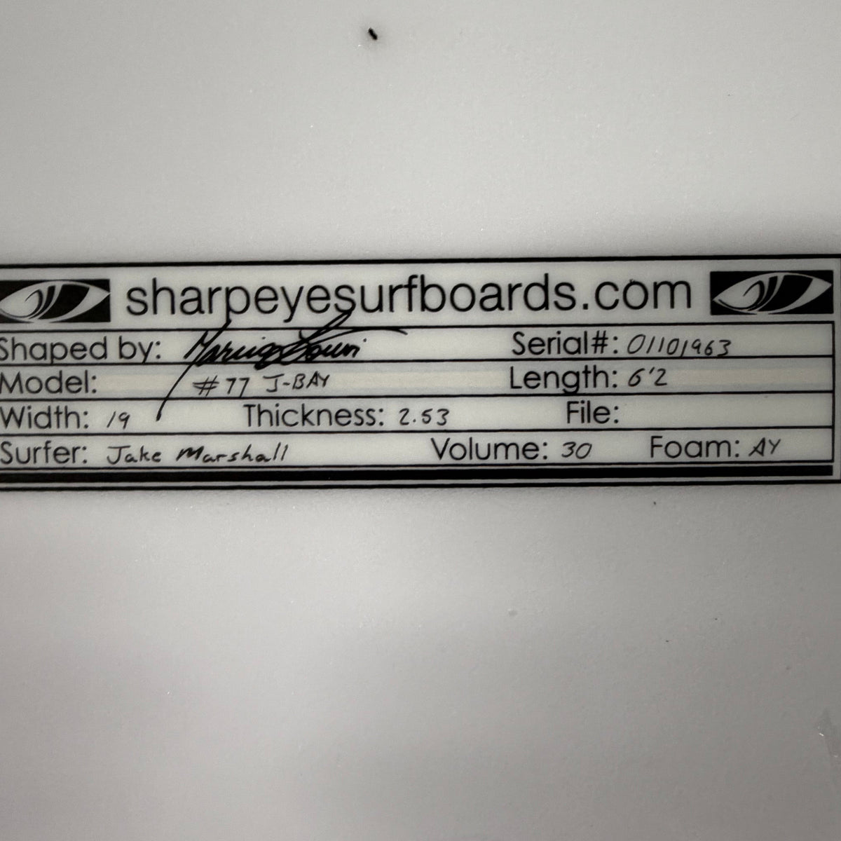 Used Jake Marshall #77 Jbay 6'2" x 19" x 2.53" 30L