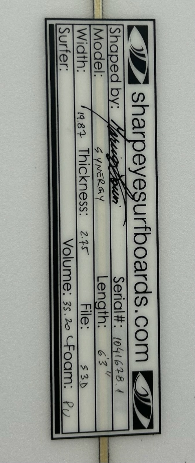 New Synergy 6'3 x 19.87 x 2.75 35.2L