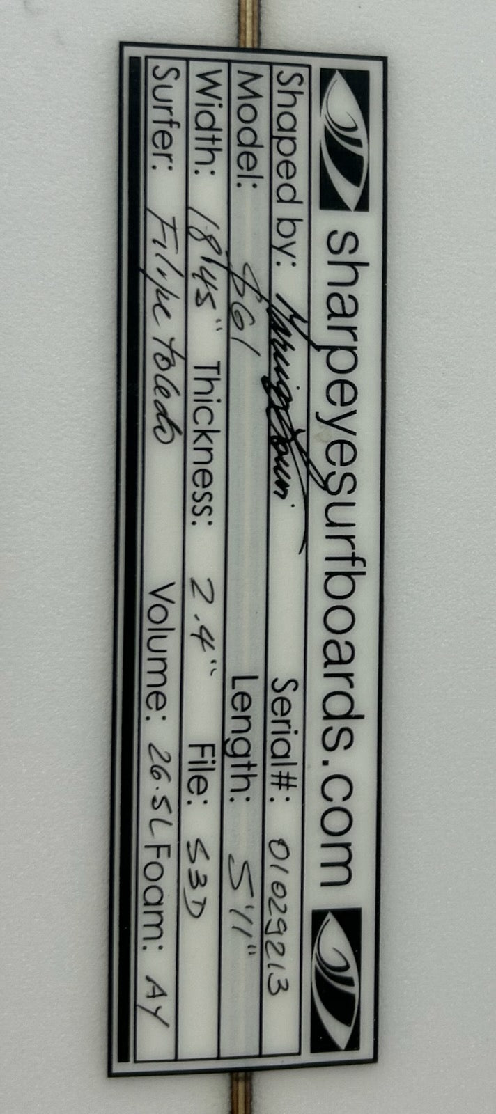 New Filipe Toledo SG-1 5'11 x 18.45 x 2.4 26.5L