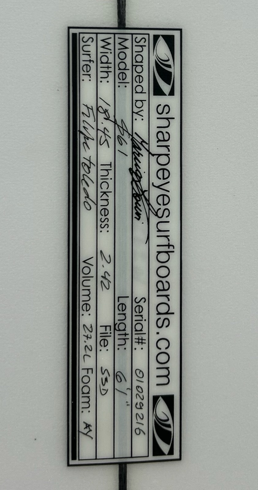 New Filipe Toledo SG-1 6'1 x 18.45 x 2.42 27.2L