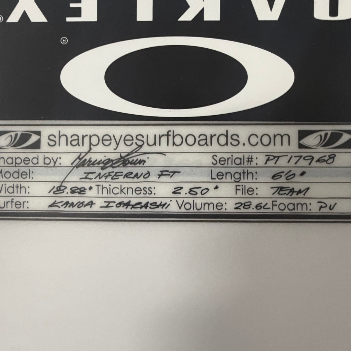 Used Kanoa Igarashi Inferno FT 6'0" x 18.88" x 2.5" 28.6L