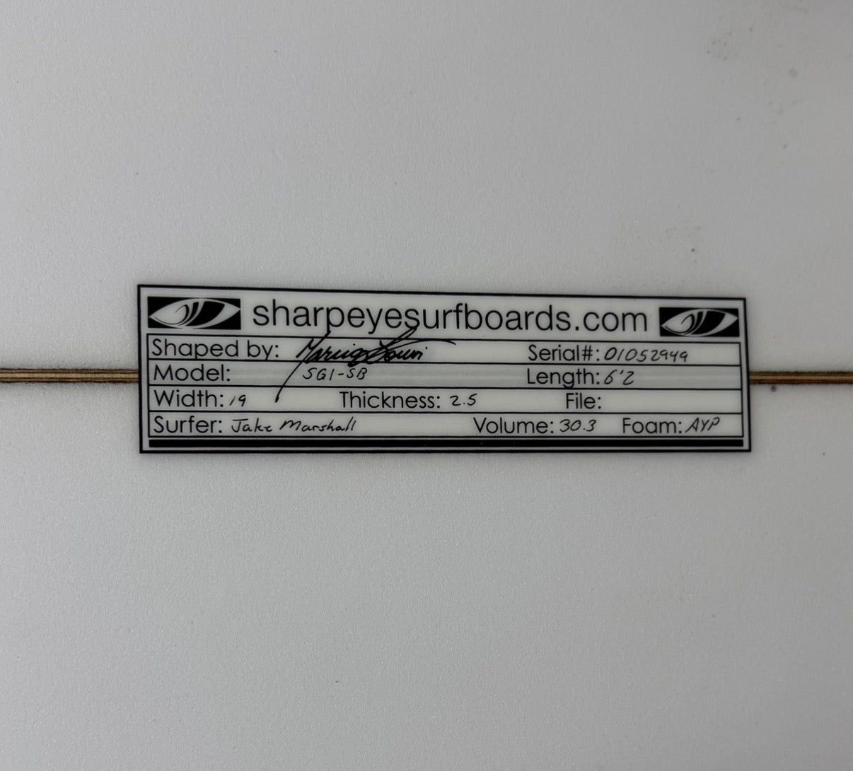 Lightly Used Jake Marshall SG1 - SB 6'2" x 19" x 2.5" 30.3L