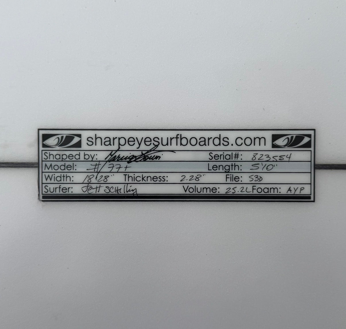 Used Jett Schilling #77+ 5'10" x 18.28" x 2.28" 25.2L