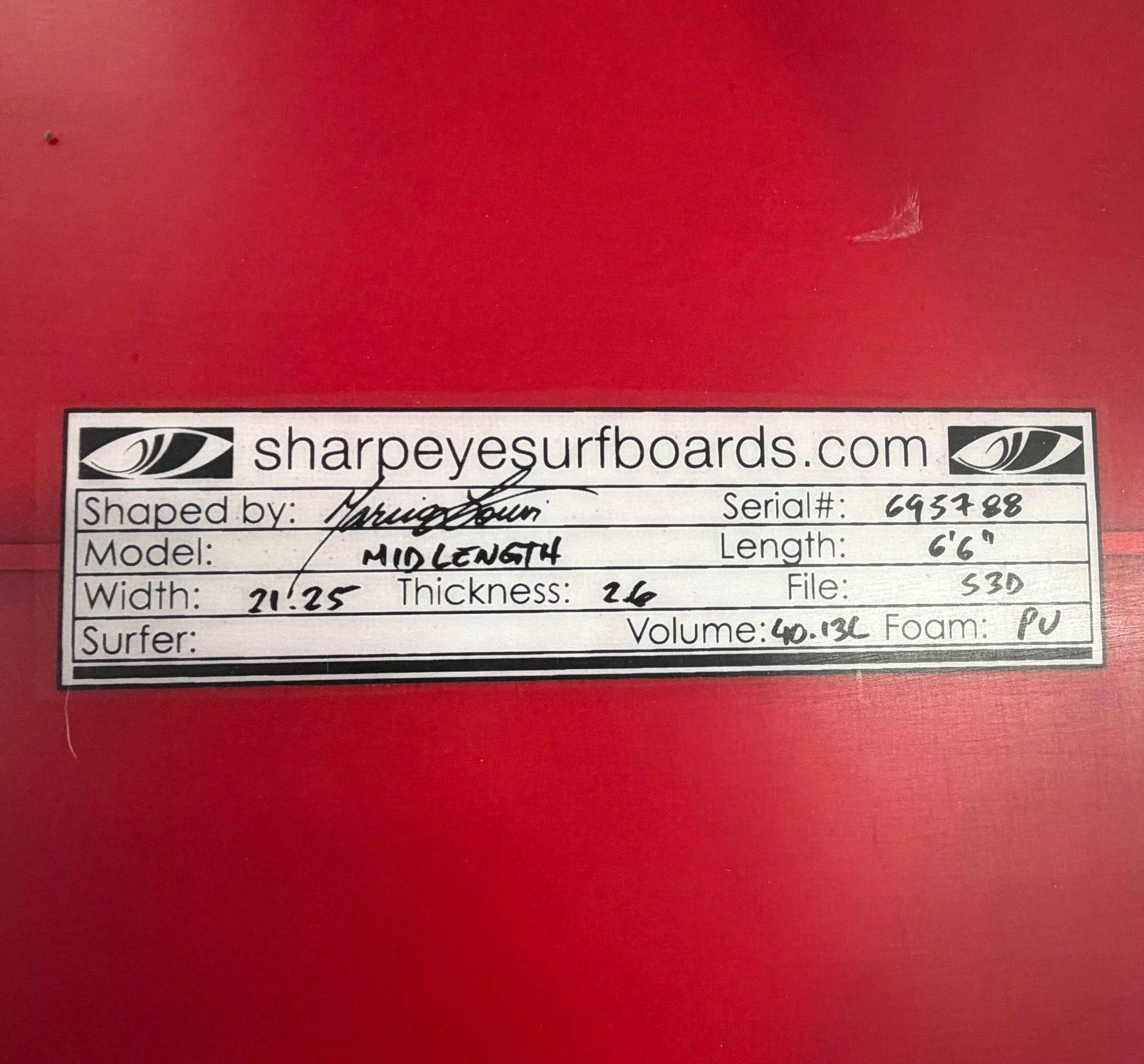 New Midlength 6'6" x 21.25 x 2.6 40.13L