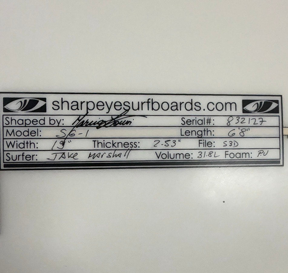 Used Jake Marshall SG-1 6'8" x 19" x 2.53" 31.8L