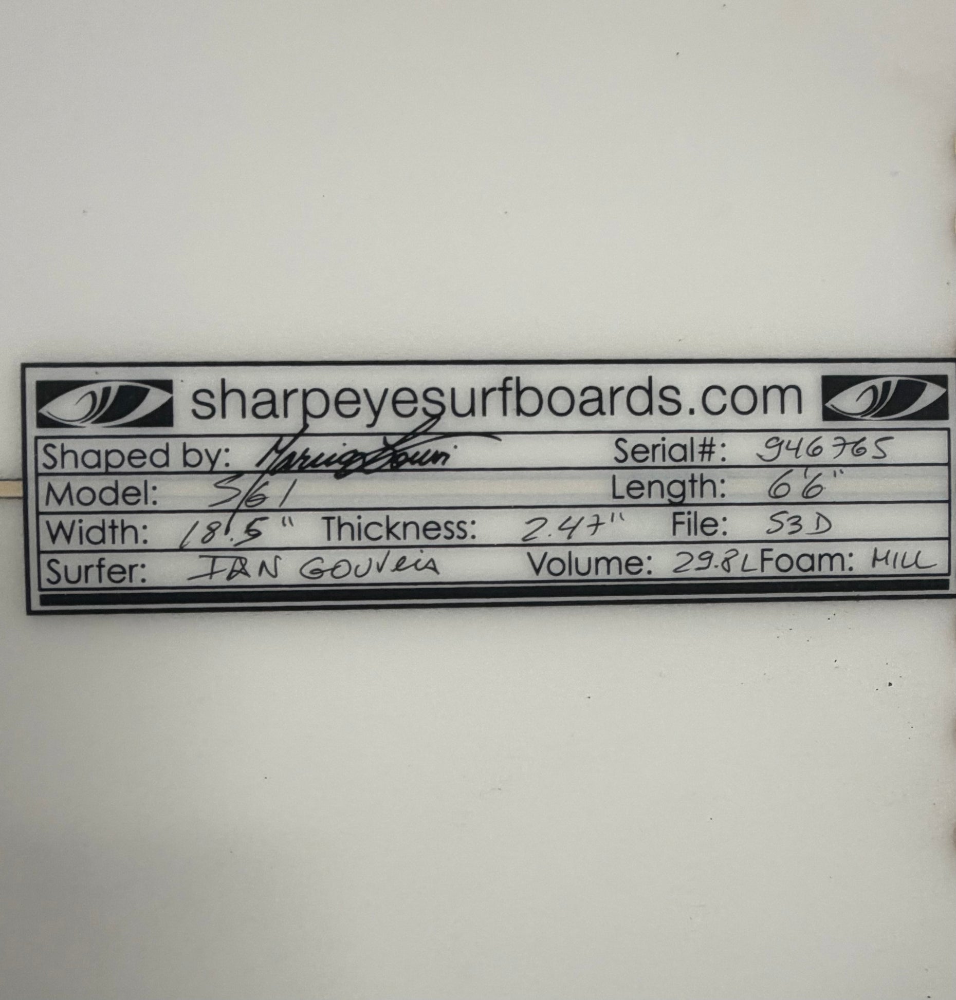 Used Ian Gouveia SG - 1 6'6" X 18.5" X 2.57" 29.8L