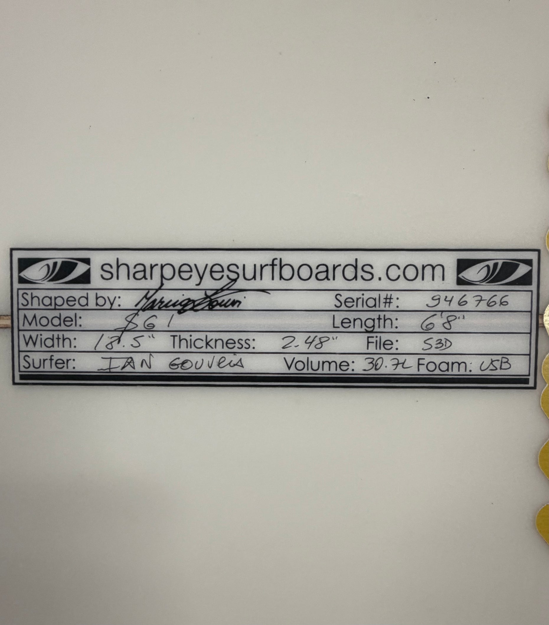 Used Ian Gouveia SG - 1 6'8" X 18.5" X 2.48" 30.7L