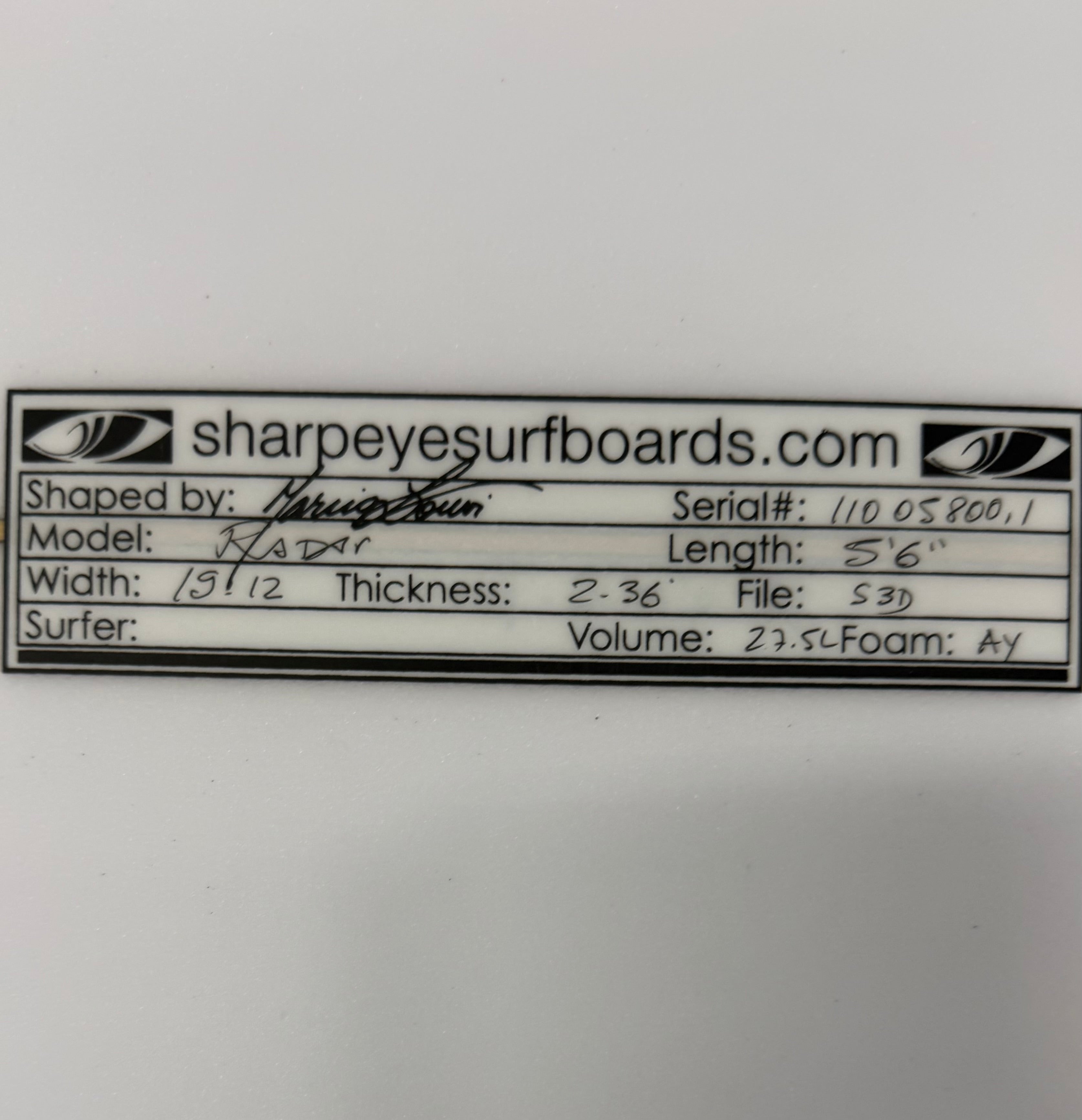 NEW＜新品・送料込み＞Sharp Eye 5.6 RADAR　S3067 New Radar 5'6