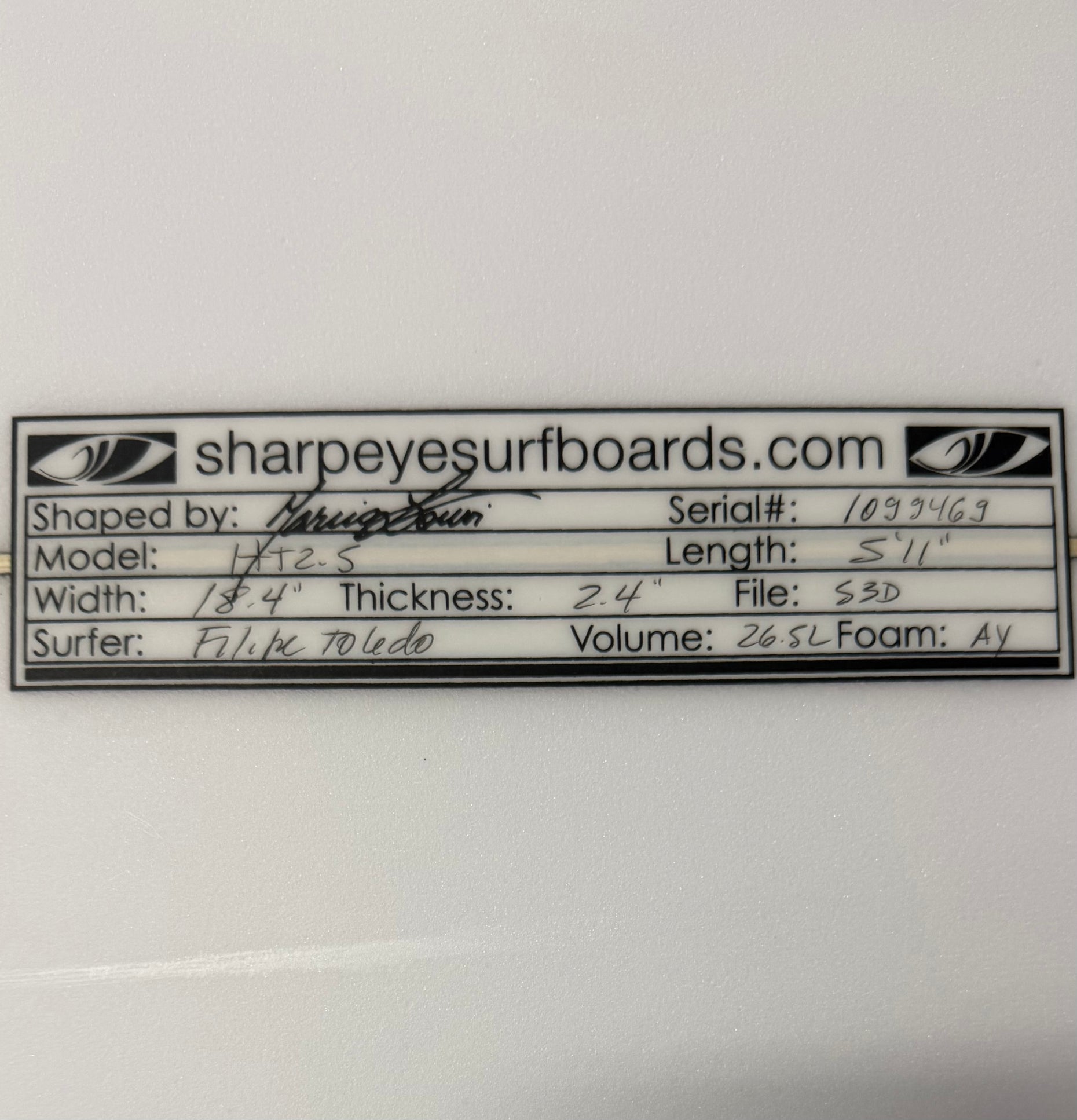 New Filipe Toledo HT2.5 5'11" x 18.4" x 2.4" 26.5L