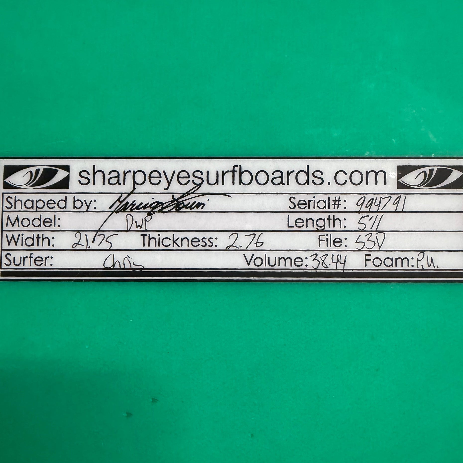 Used Double Wing Pin (Custom) 5'11" x 21.75" x 2.76" 38.44L