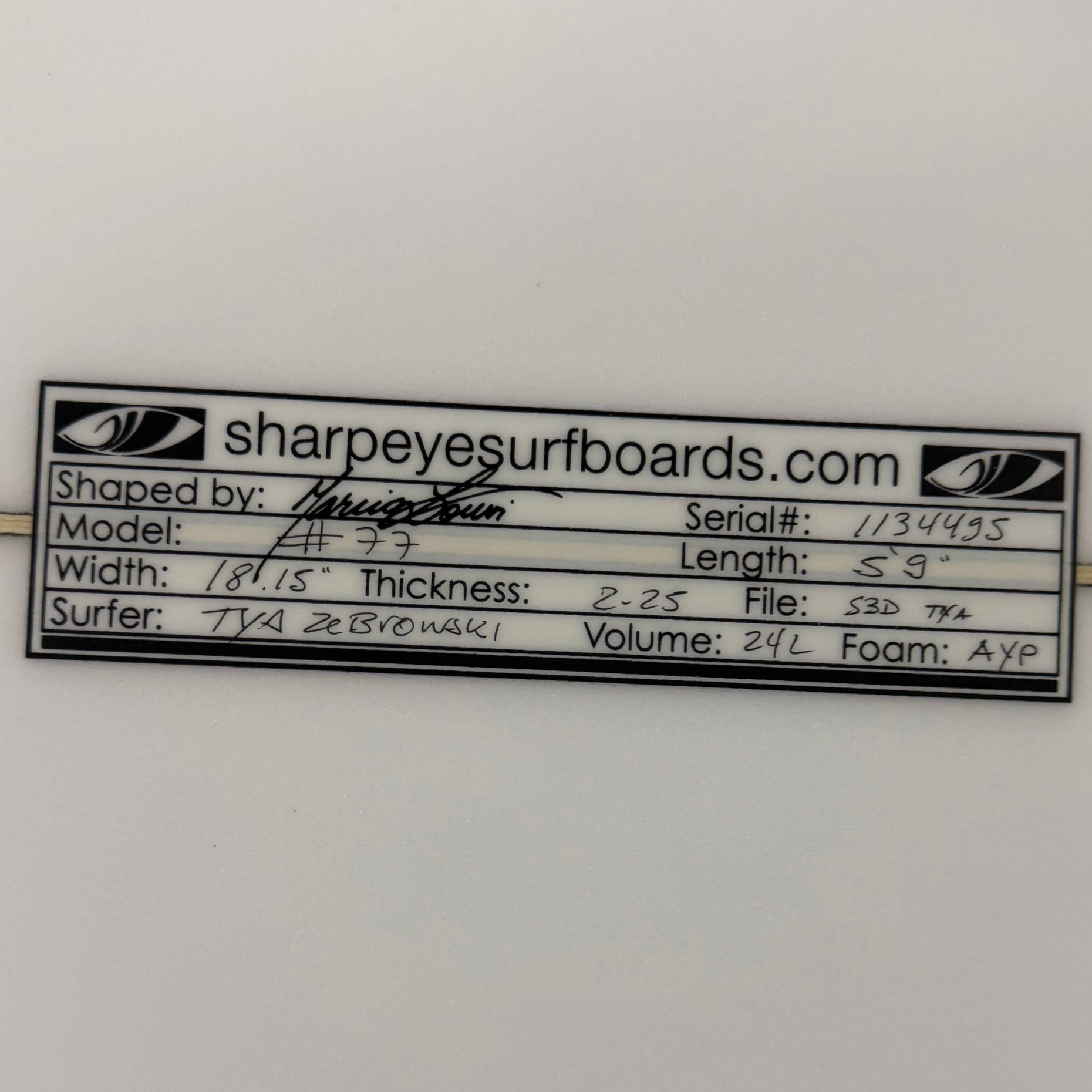 New Tya #77 5'9" x 18.15" x 2.25" 24L