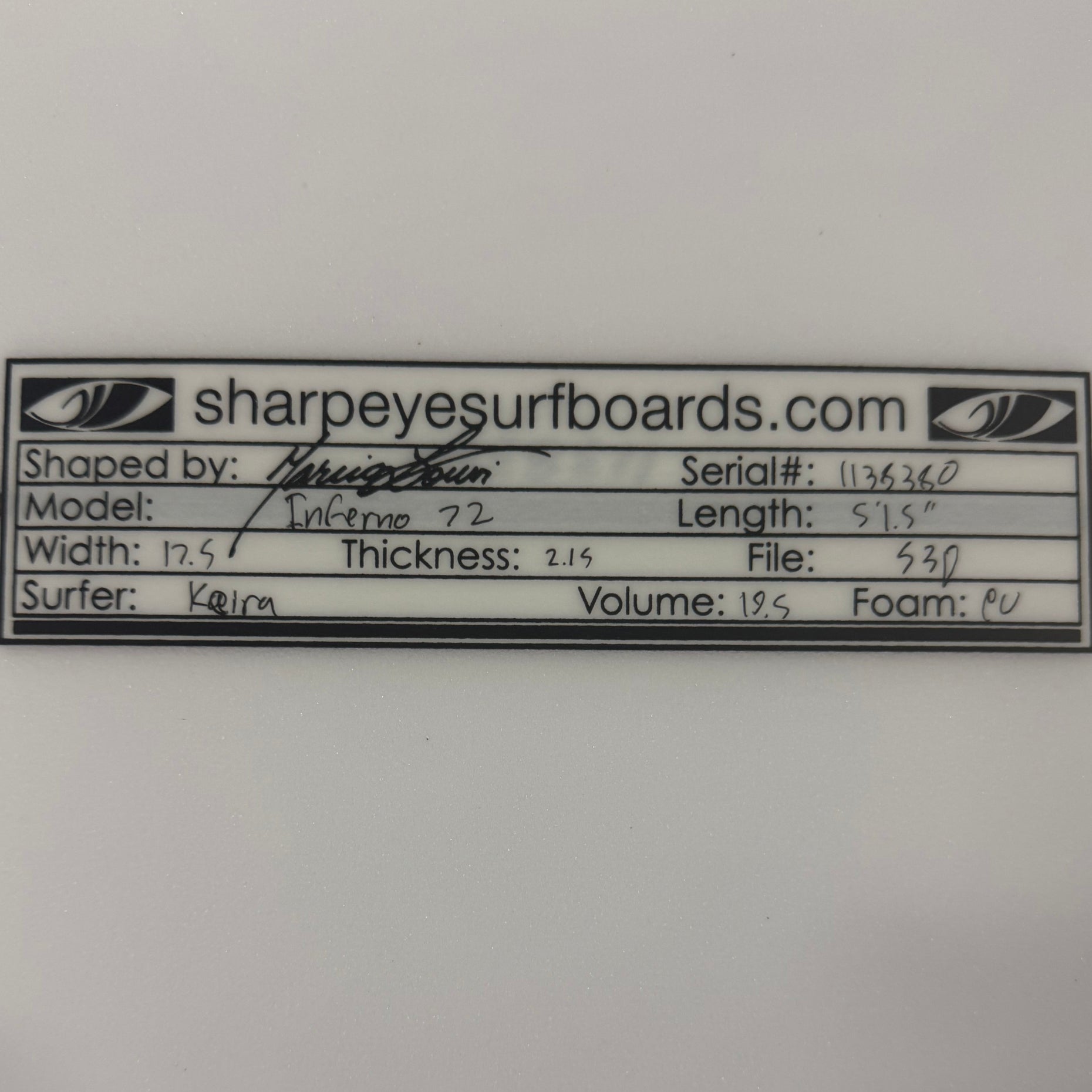 New Inferno 72 yth 5'1.5" x 17.5" x 2.15" 19.5L