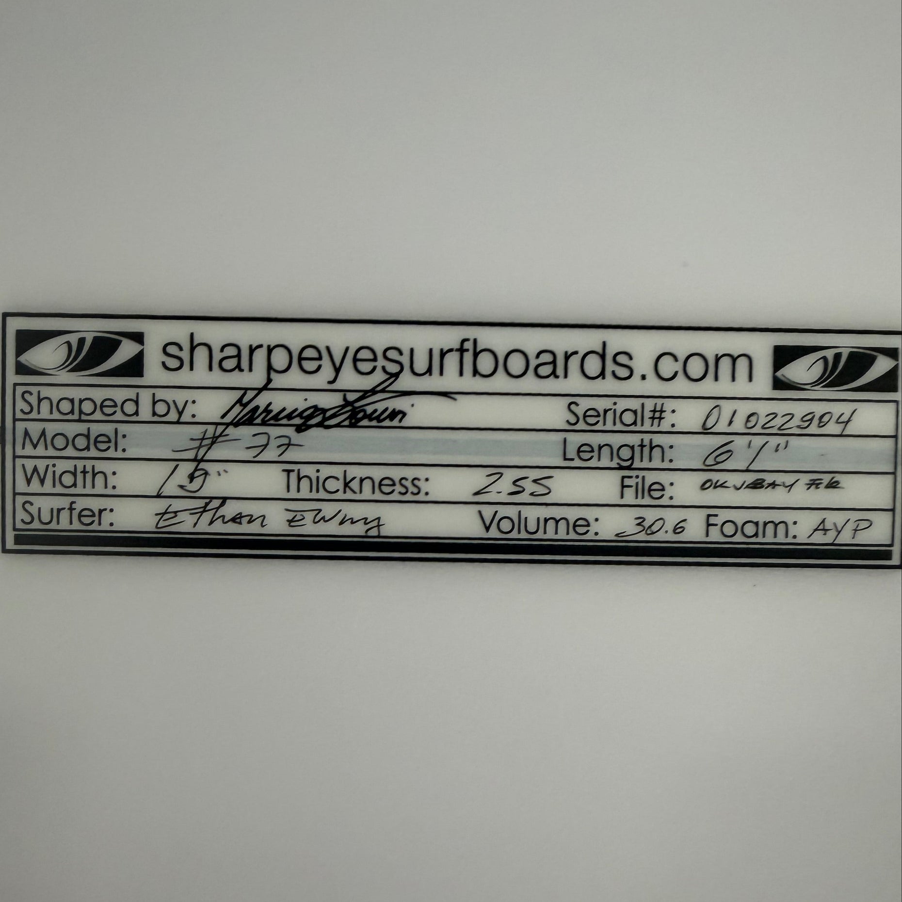 Used Leo Fioravanti #77 6'1" x 19" x 2.55" (Originally made for Ethan Ewing)