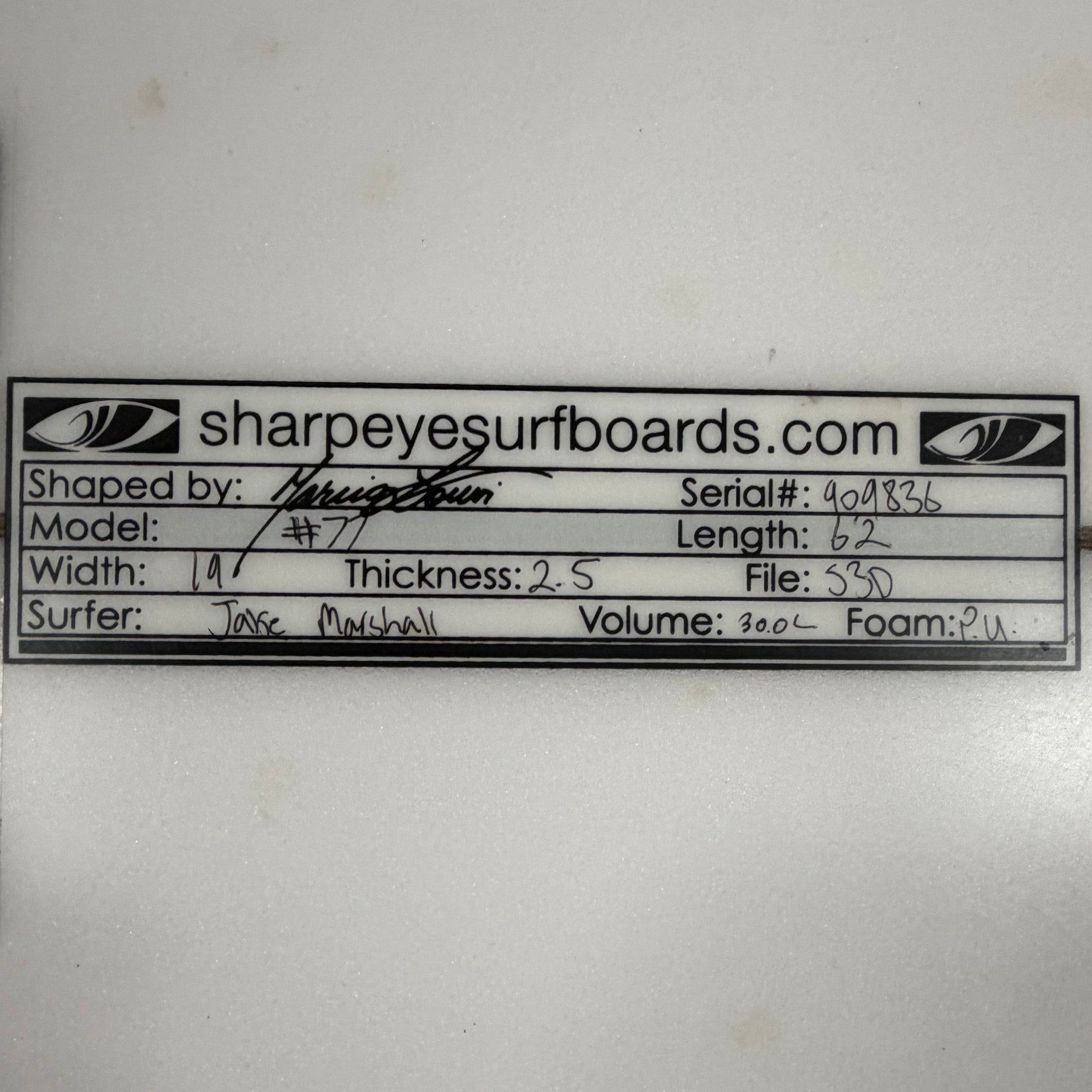 Used Jake Marshall #77 6'2" x 19" x 2.5" 30L