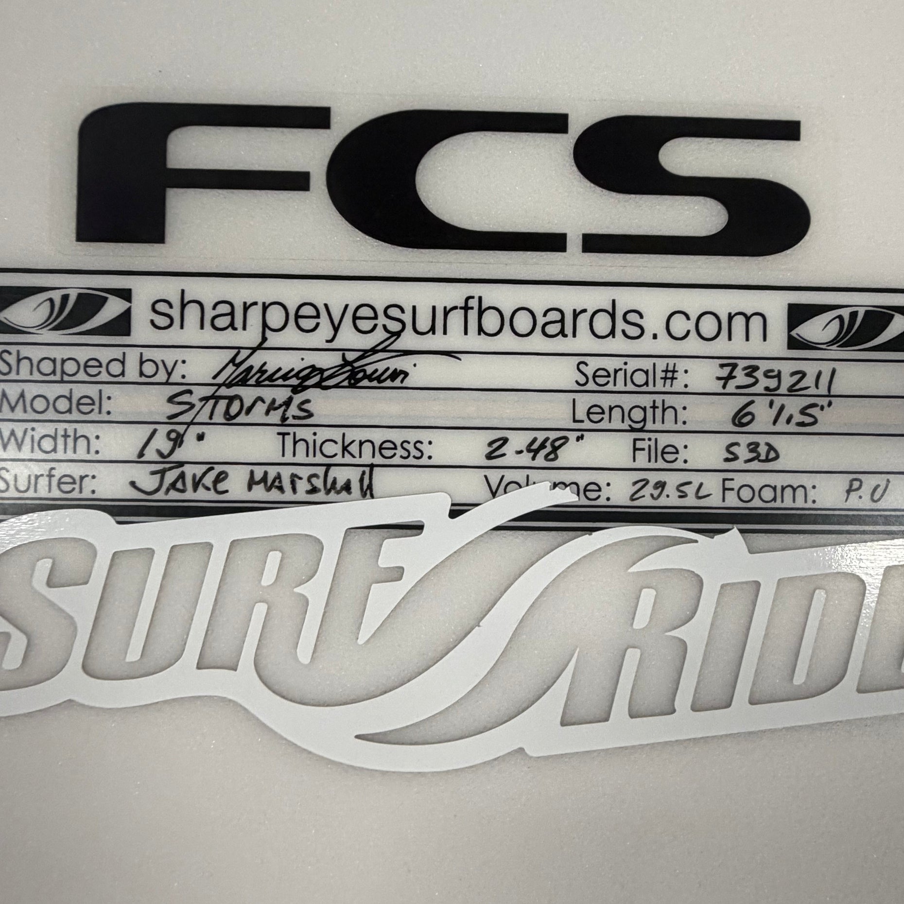 Used Jake Marshall Storms pro (File Fifty) 6'1.5" x 19" x 2.48" 29.5L