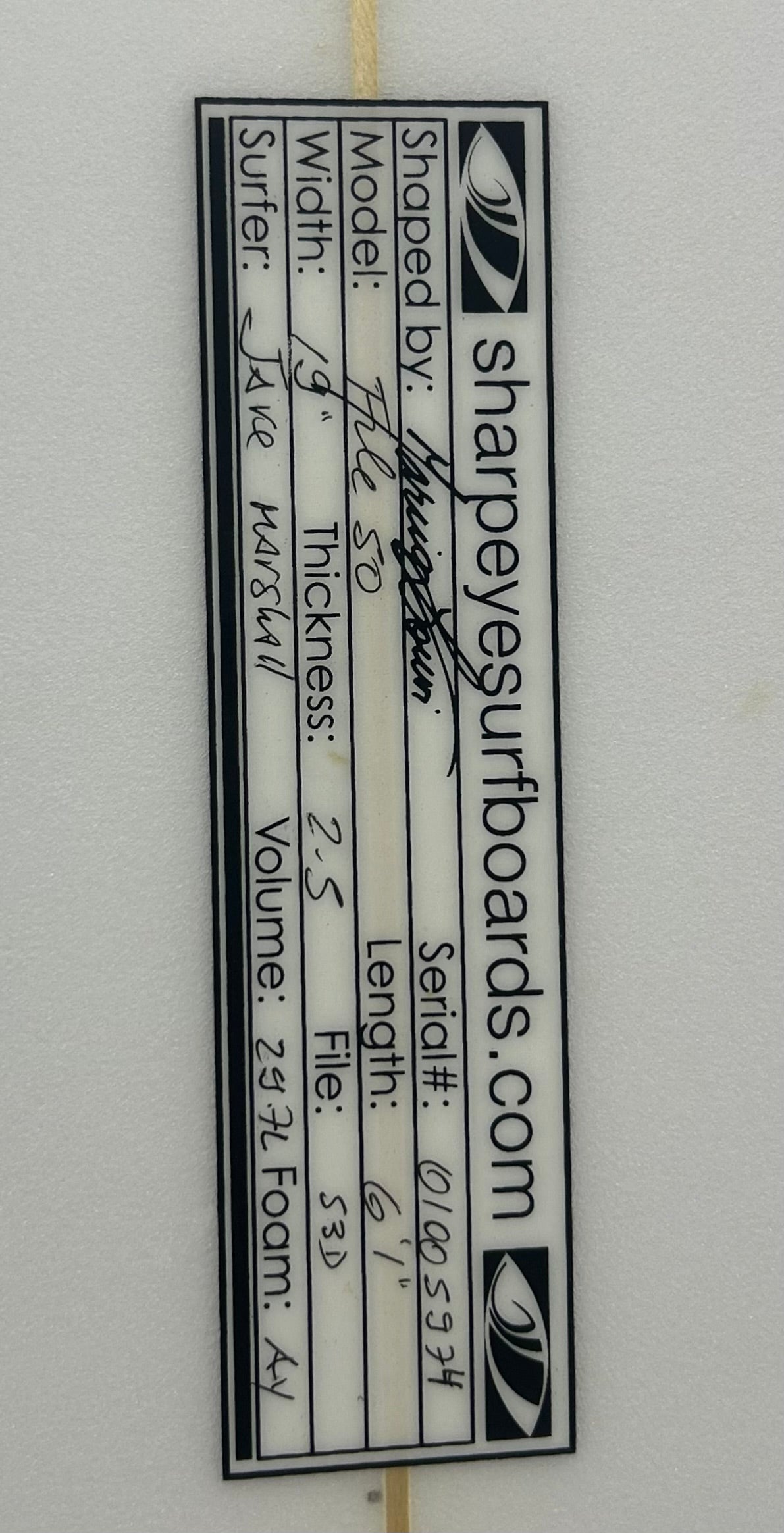Used Jake Marshall File Fifty 6'1 x 19 x 2.5 29.7L