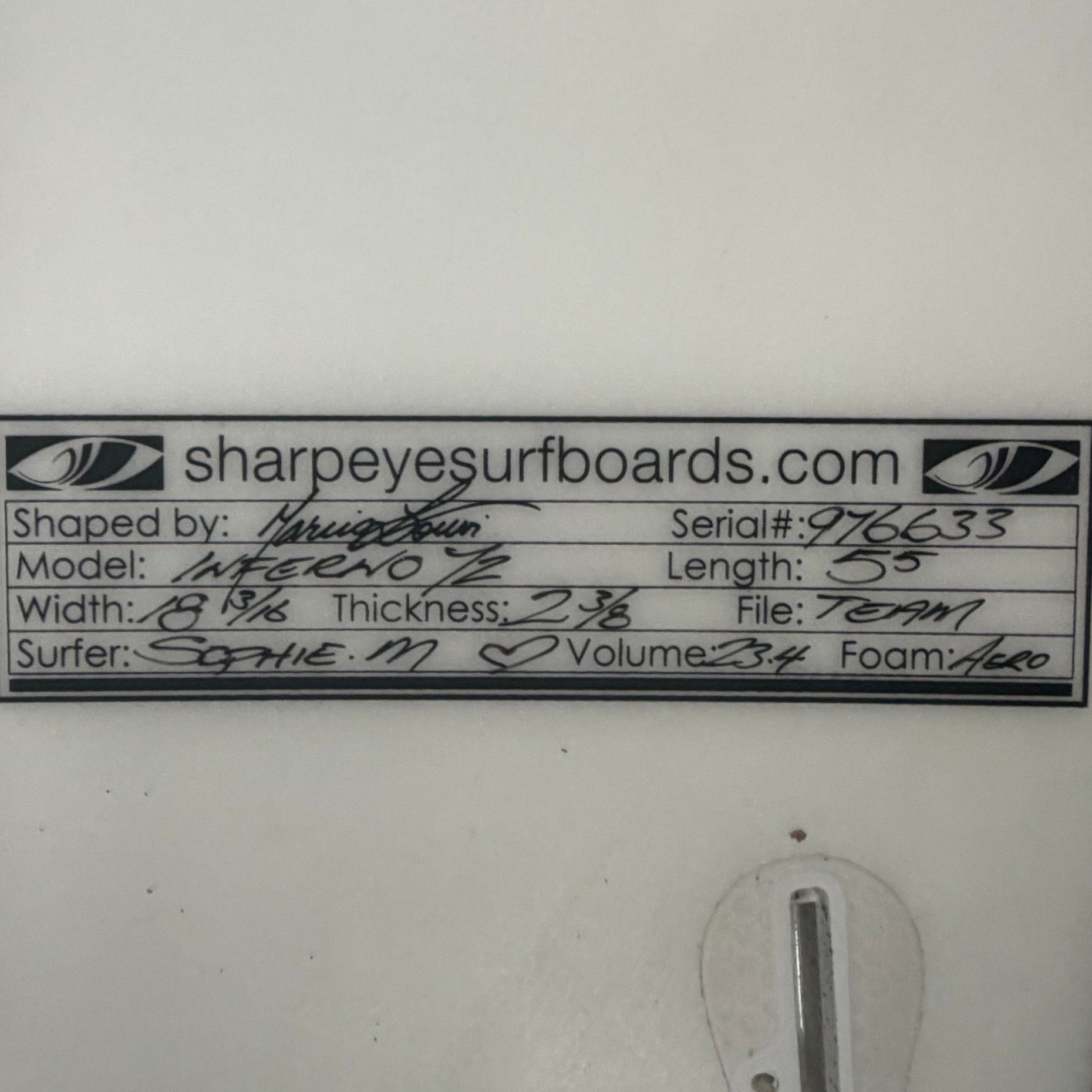 Used Epoxy With Stringer Inferno 72 5'5" x 18.19" x 2.38" 23.4L