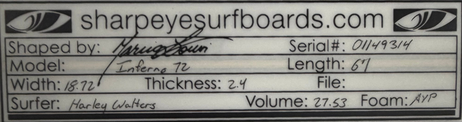 Used Inferno 72 6'1" x 18.72" x 2.4" 27.53L