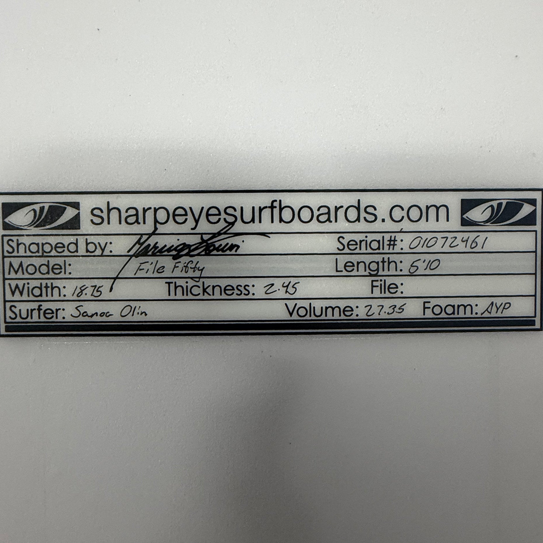 Used File Fifty 5'10" x 18.75" x 2.45" 27.35L