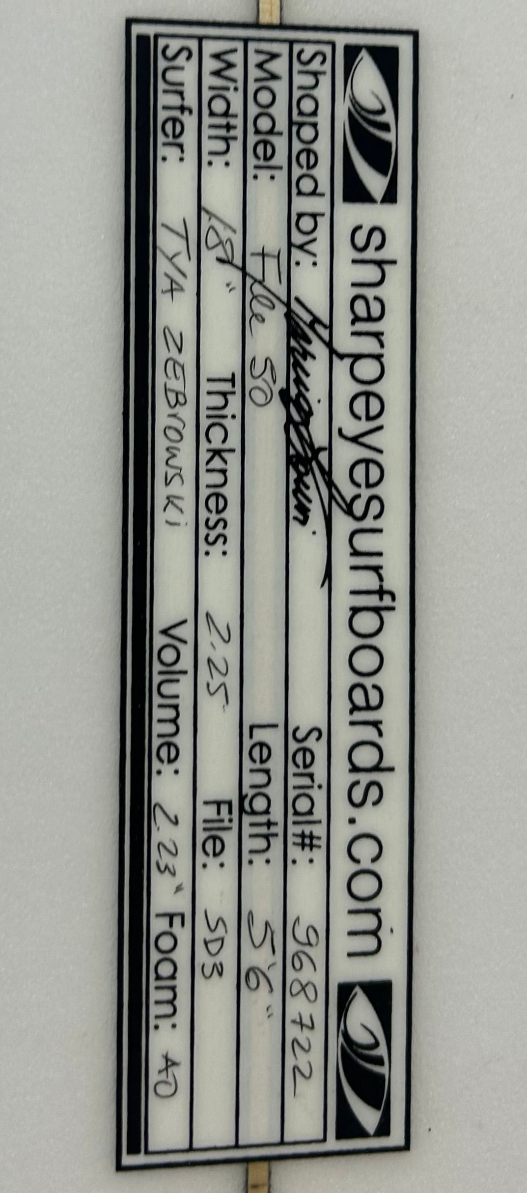 Used Tya Zebrowski File Fifty 5'6 x 18 x 2.25 22.3L