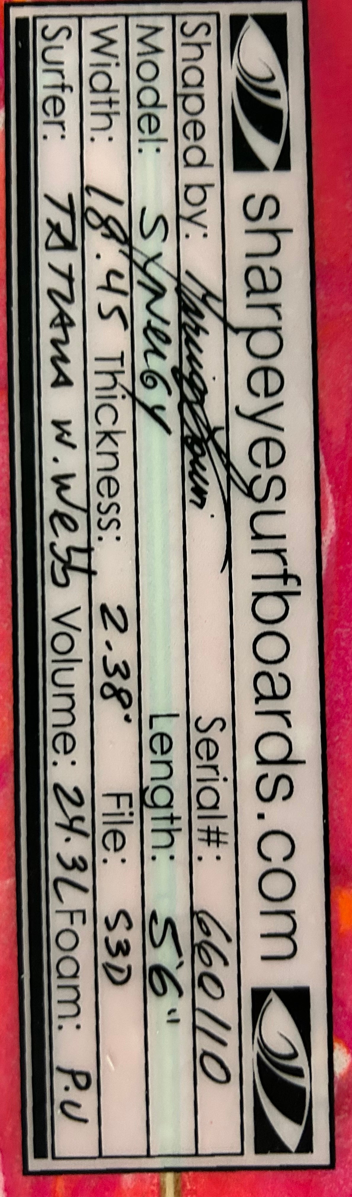 USED Tatiana Weston-Webb Synergy 5'6 x 18.45 x 2.38 24.3L