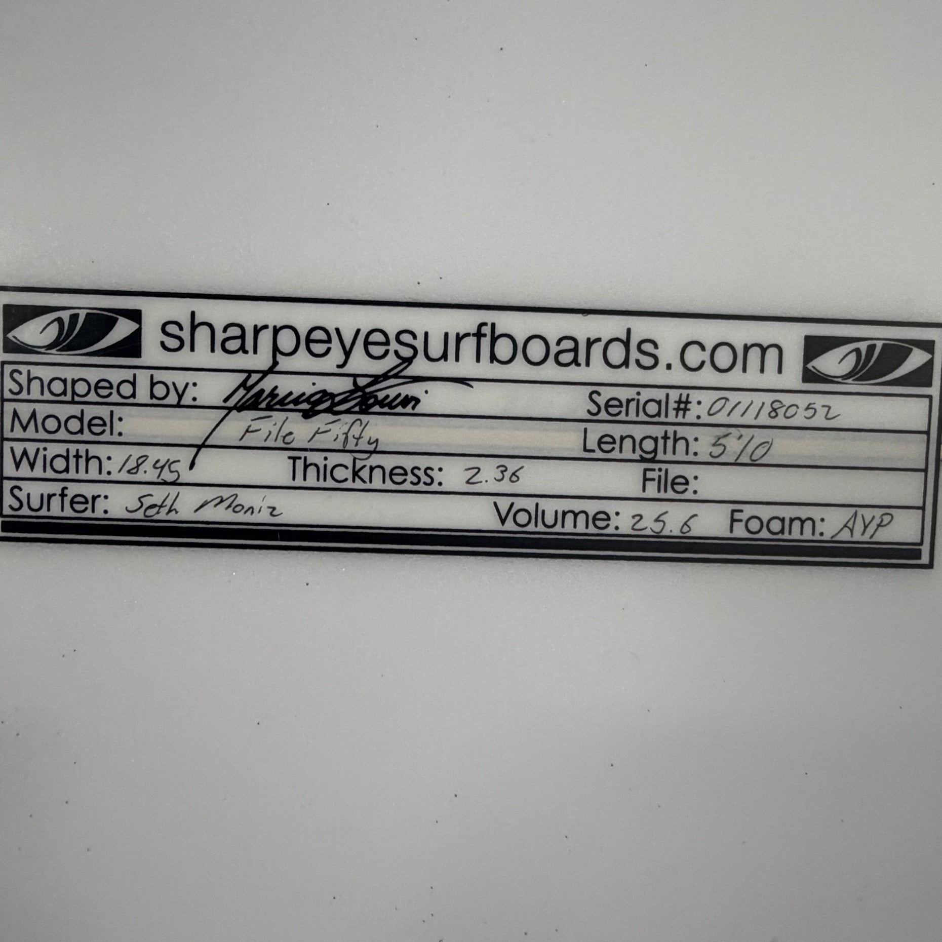 Used Seth Moniz File Fifty 5'10" x 18.45" x 2.36" 25.6L