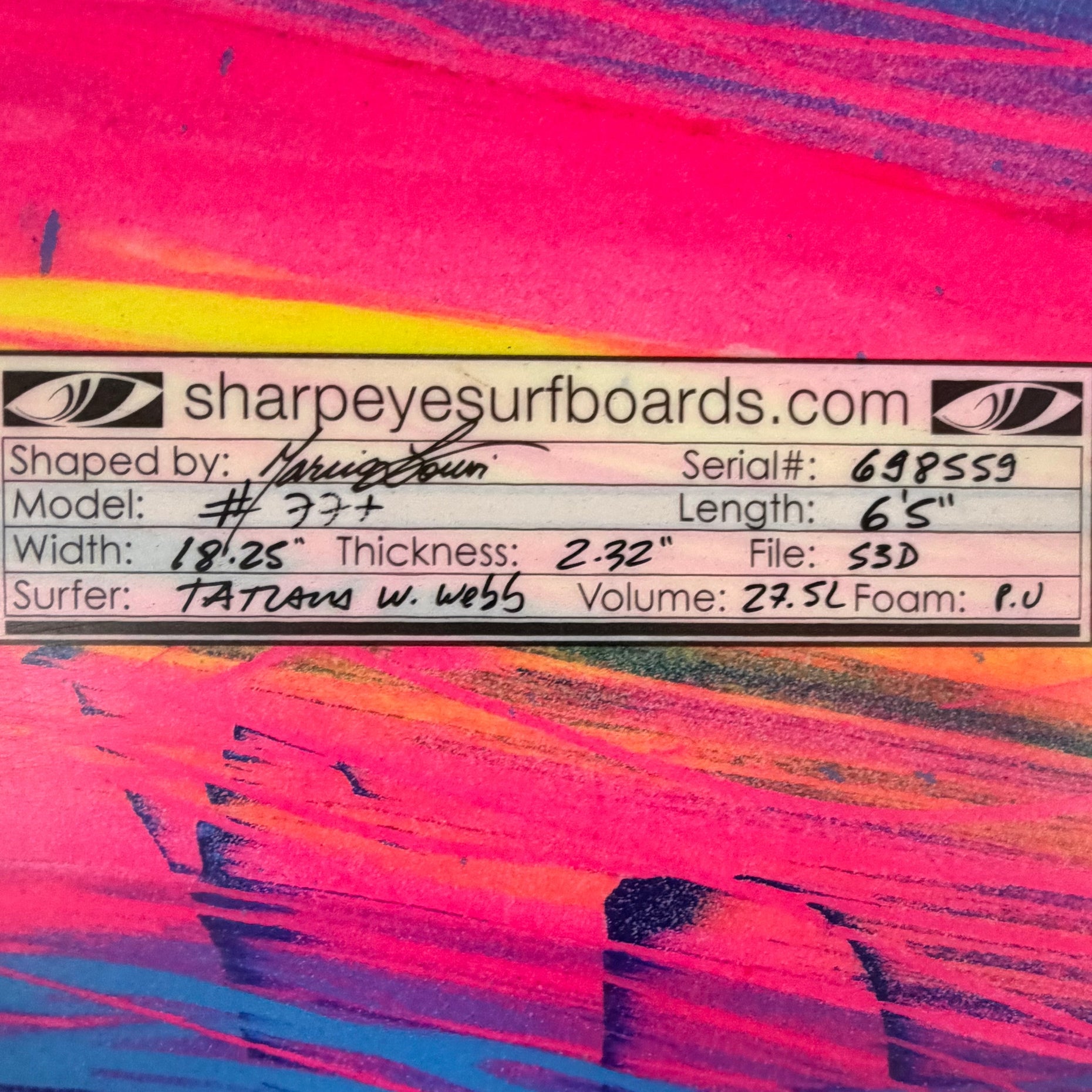 Used Tatiana Weston Webb #77+ 6'5" x 18.25" x 2.32" 27.5L