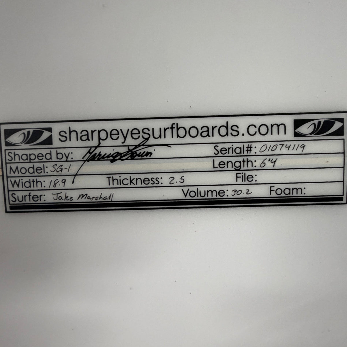 Used Jake Marshall SG-1 6'4" x 18.9" x 2.5" 30.2L