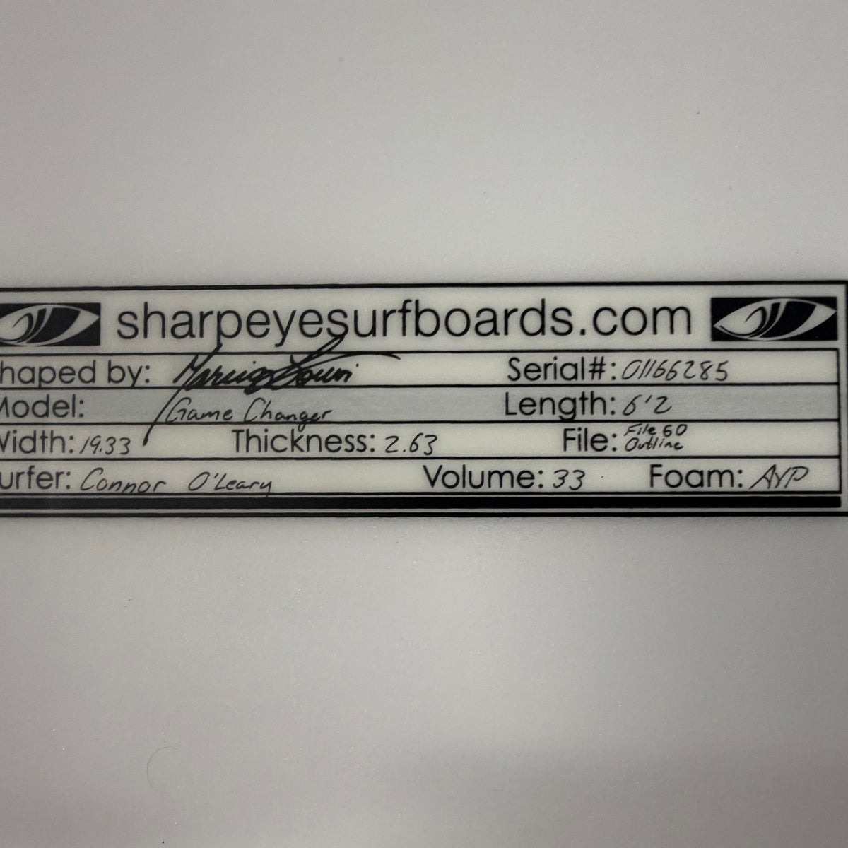 New Game Changer 6'2" x 19.33" x 2.63" 33L (File Fifty Outline)