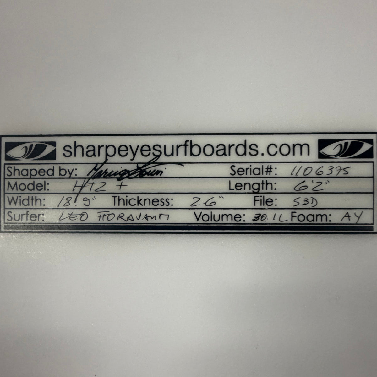 Used Leo Fioravanti HT2+ 6'2" x 18.9" x 2.6" 30.1L