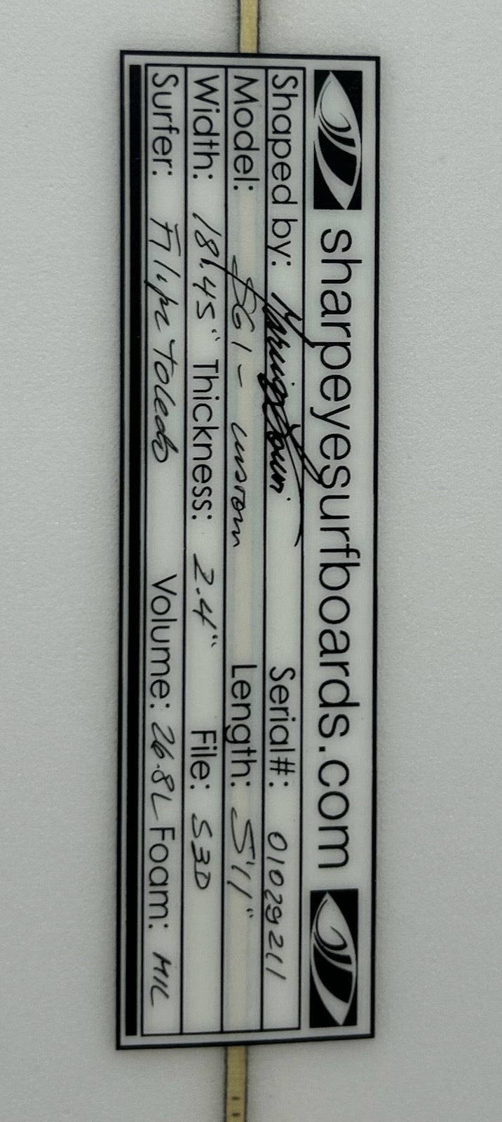New Filipe Toledo SG-1 5'11 x 18.45 x 2.4 26.8L