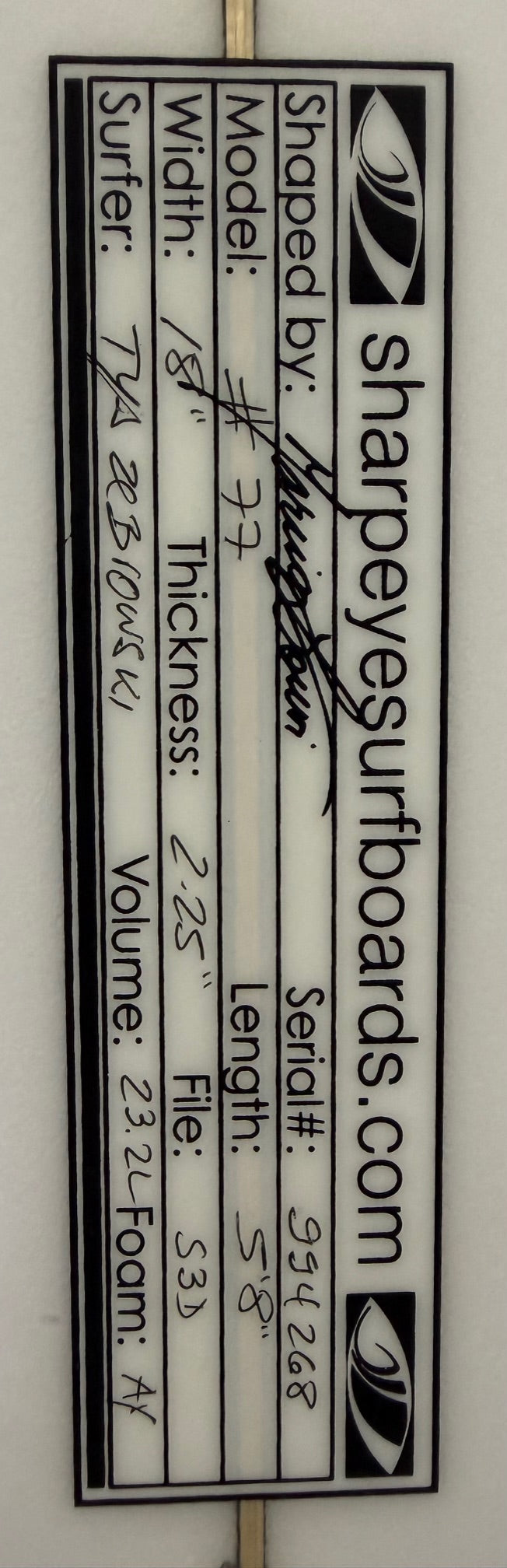 Used Tya Zebrowski  #77 5'8 x 18 x 2.25 23.2L