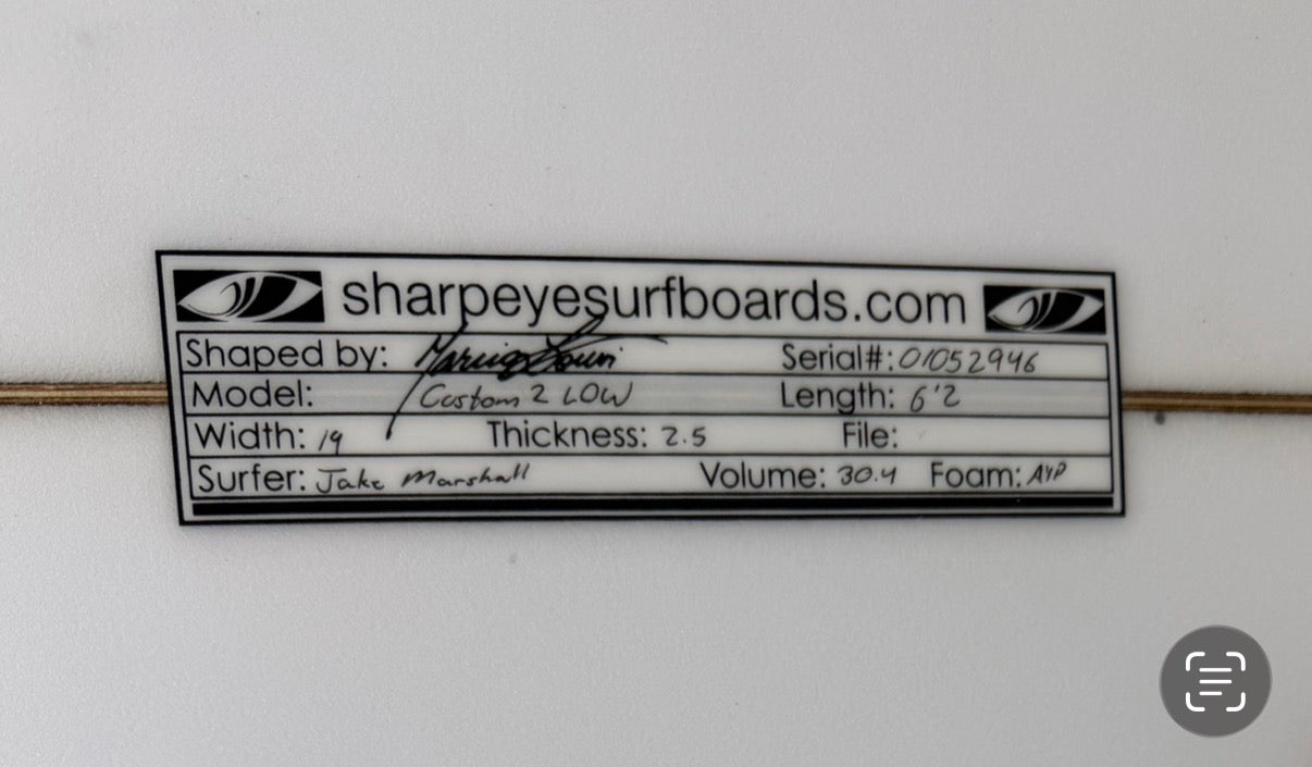Lightly Used Jake Marshall Custom Low 6'2" x 19" x 2.5" 30.4L