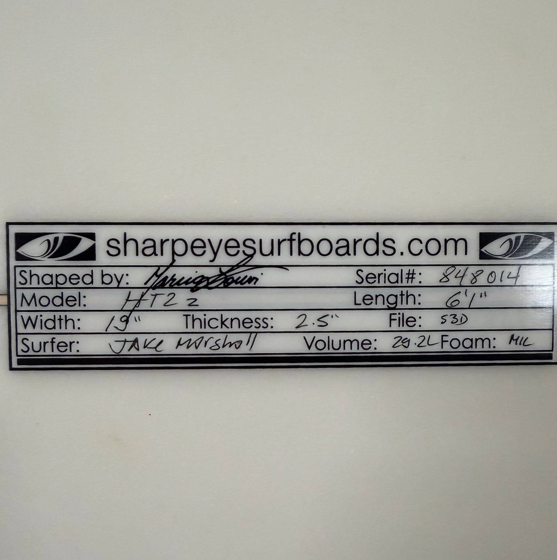 Used Jake Marshall HT2 6'1" x 19" x 2.5" 29.2L