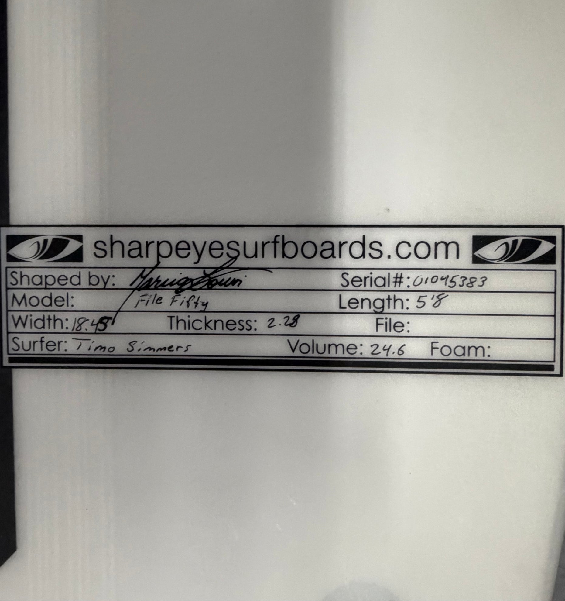 Used Timo Simmers File Fifty 5'8" x 18.45" x 2.28" 24.6L