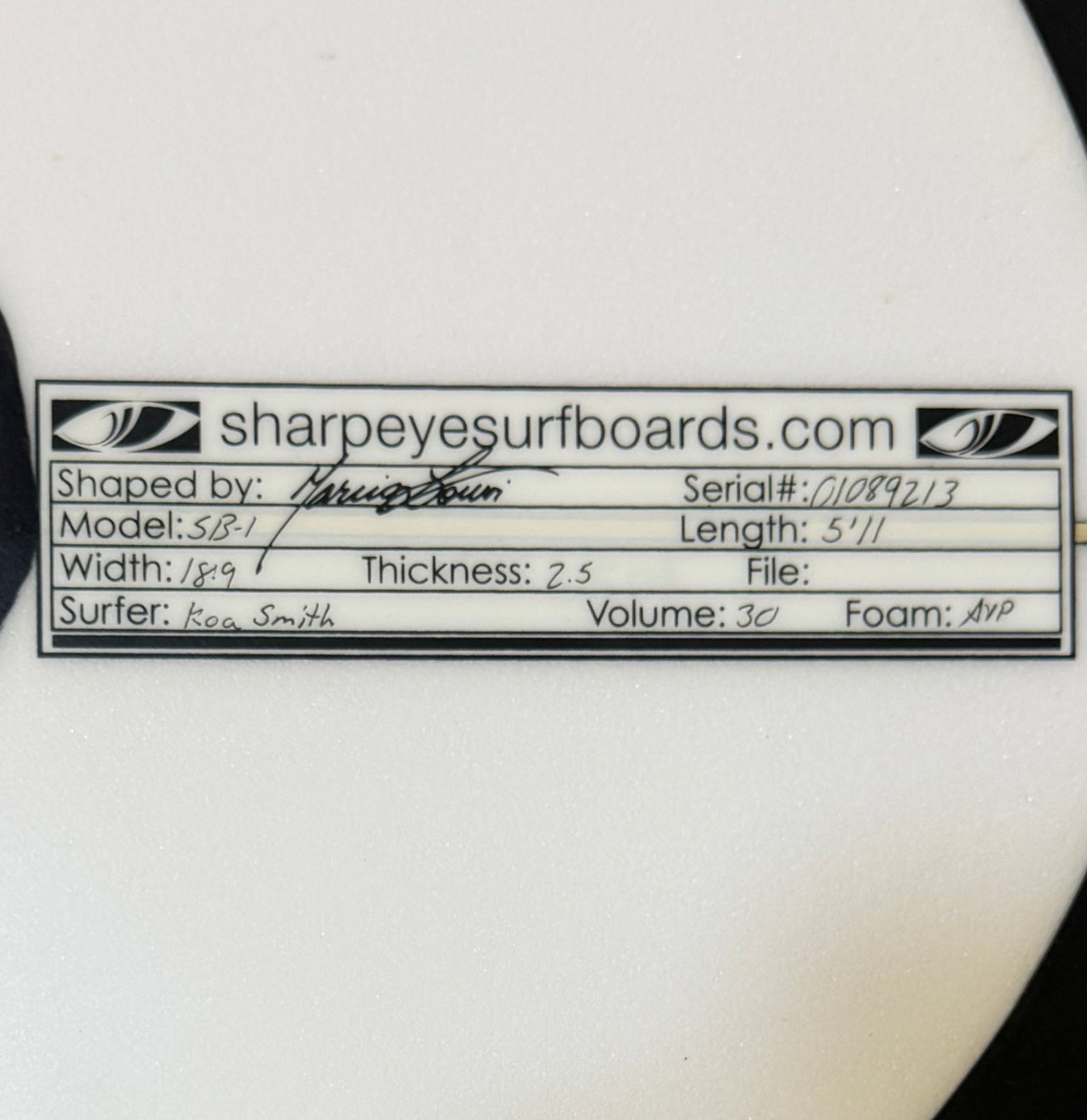 Used Koa Smith SB-1 5'11" x 18.9" x 2.5" 30L