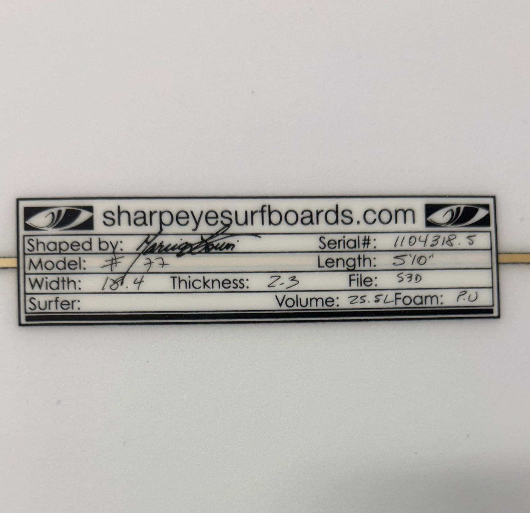 New Filipe Toledo #77 5'10" x 18.4" x 2.3" 25.5L