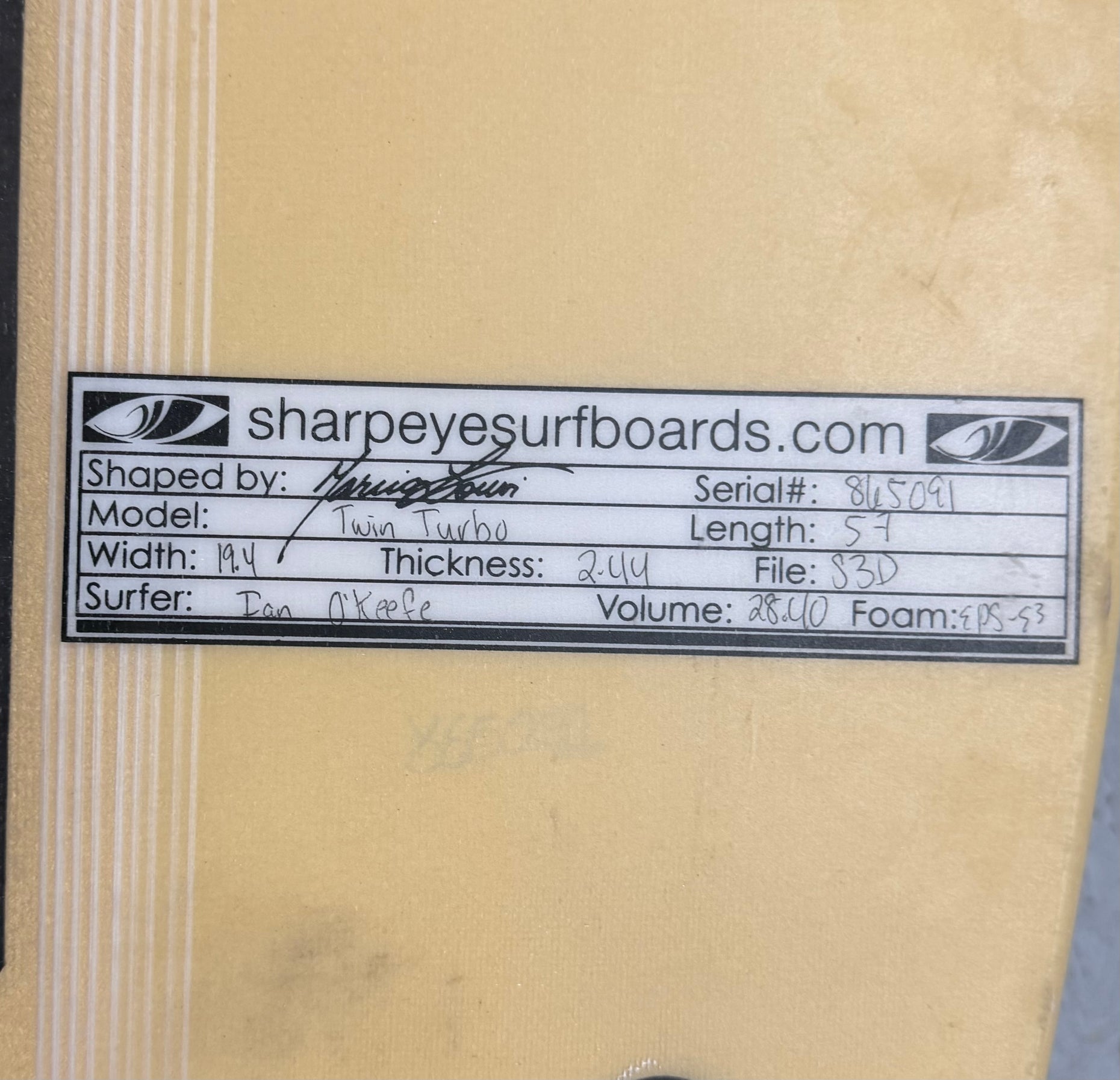 Used E3 Twin Turbo 5'7" x 19.4" x 2.44" 28.4L