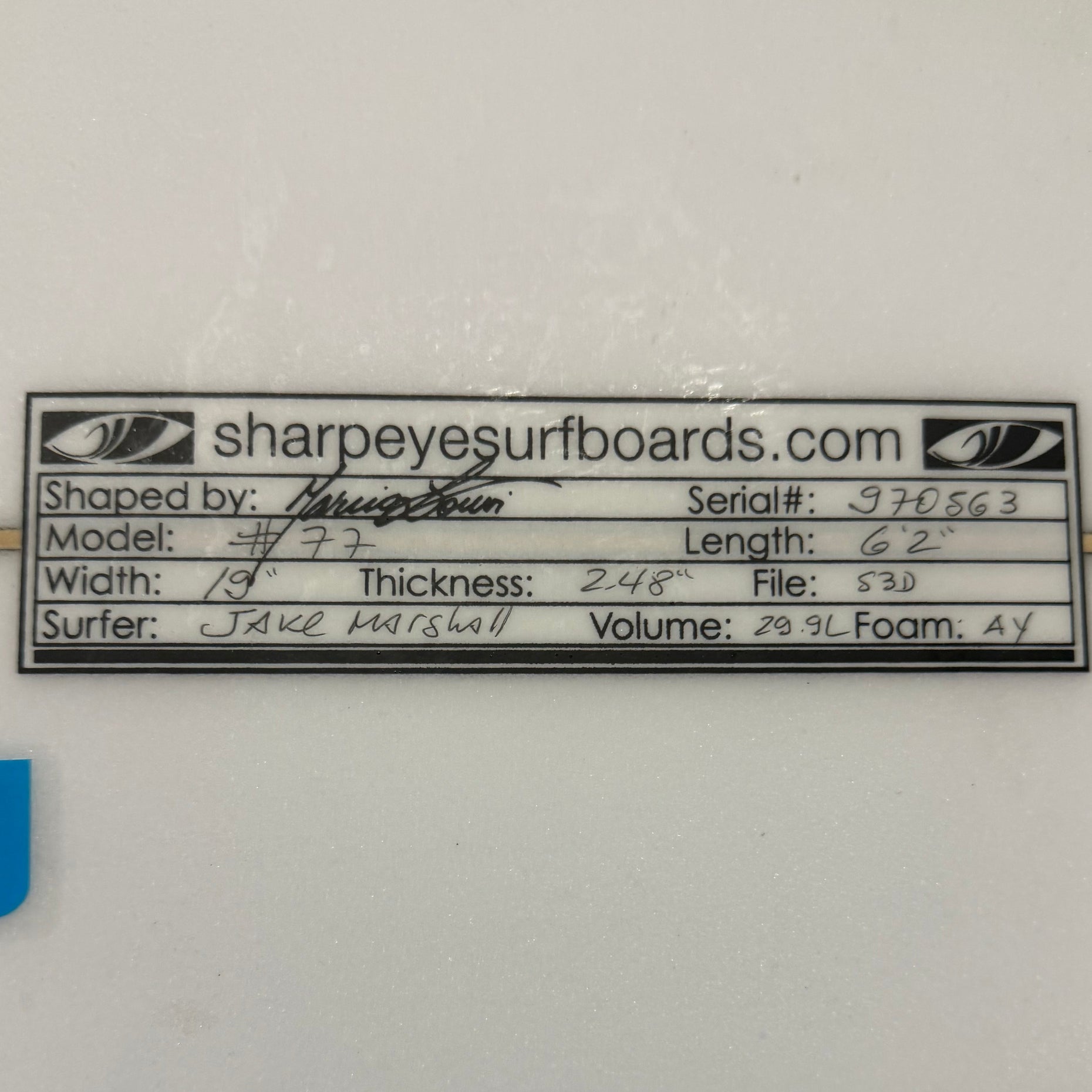 Used Jake Marshall #77 6'2" x 19" x 2.48" 29.9L