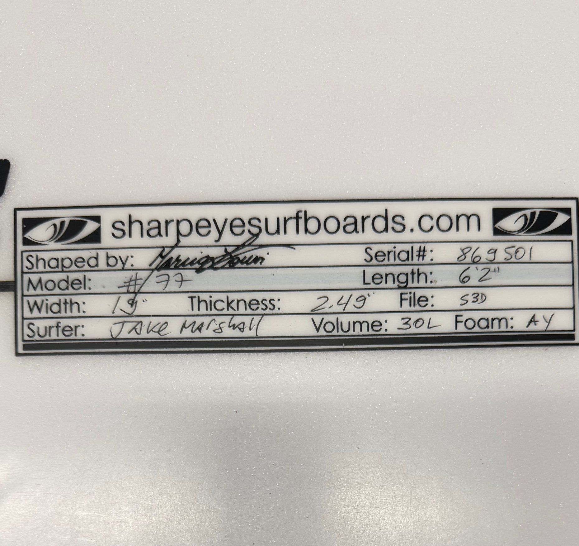 Used Jake Marshall #77 6'2" x 19" x 2.49" 30L