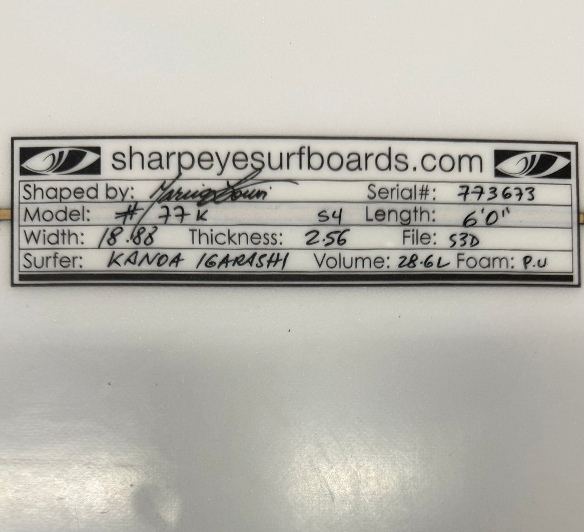Used Kanoa Igarashi #77k 6'0" x 18.88" x 2.56" 28.6L