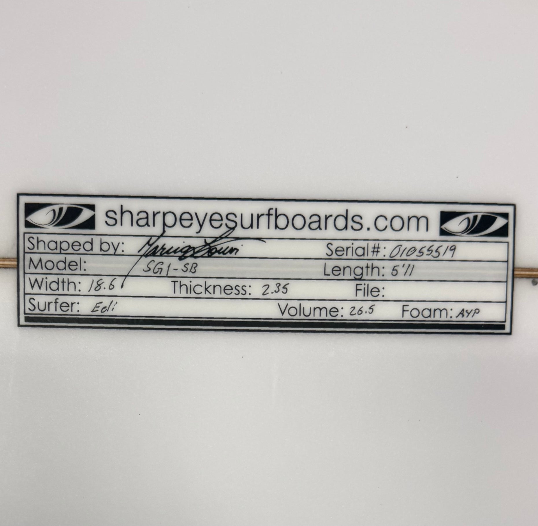 Used Eeli Timperi SG1-SB 5'11" x 18.6" x 2.35" 26.5L