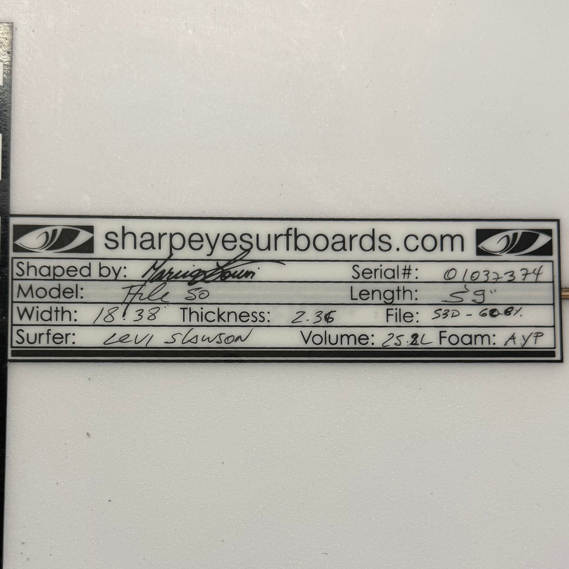 Used Levi Slawson File 50 5'9" x 18.38" x 2.36" 25.2L