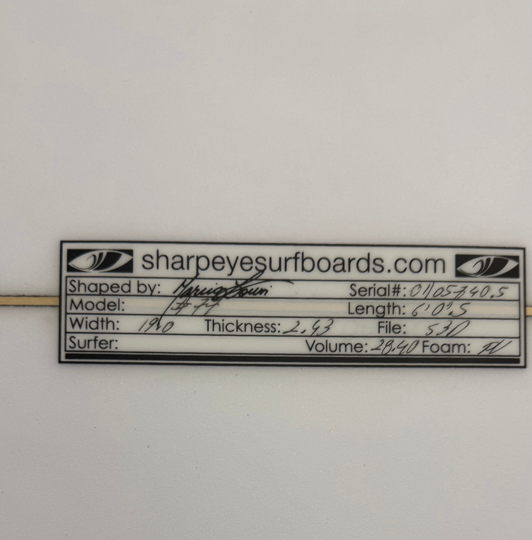 New #77 6'0.5" x 19" x 2.43" 28.4L