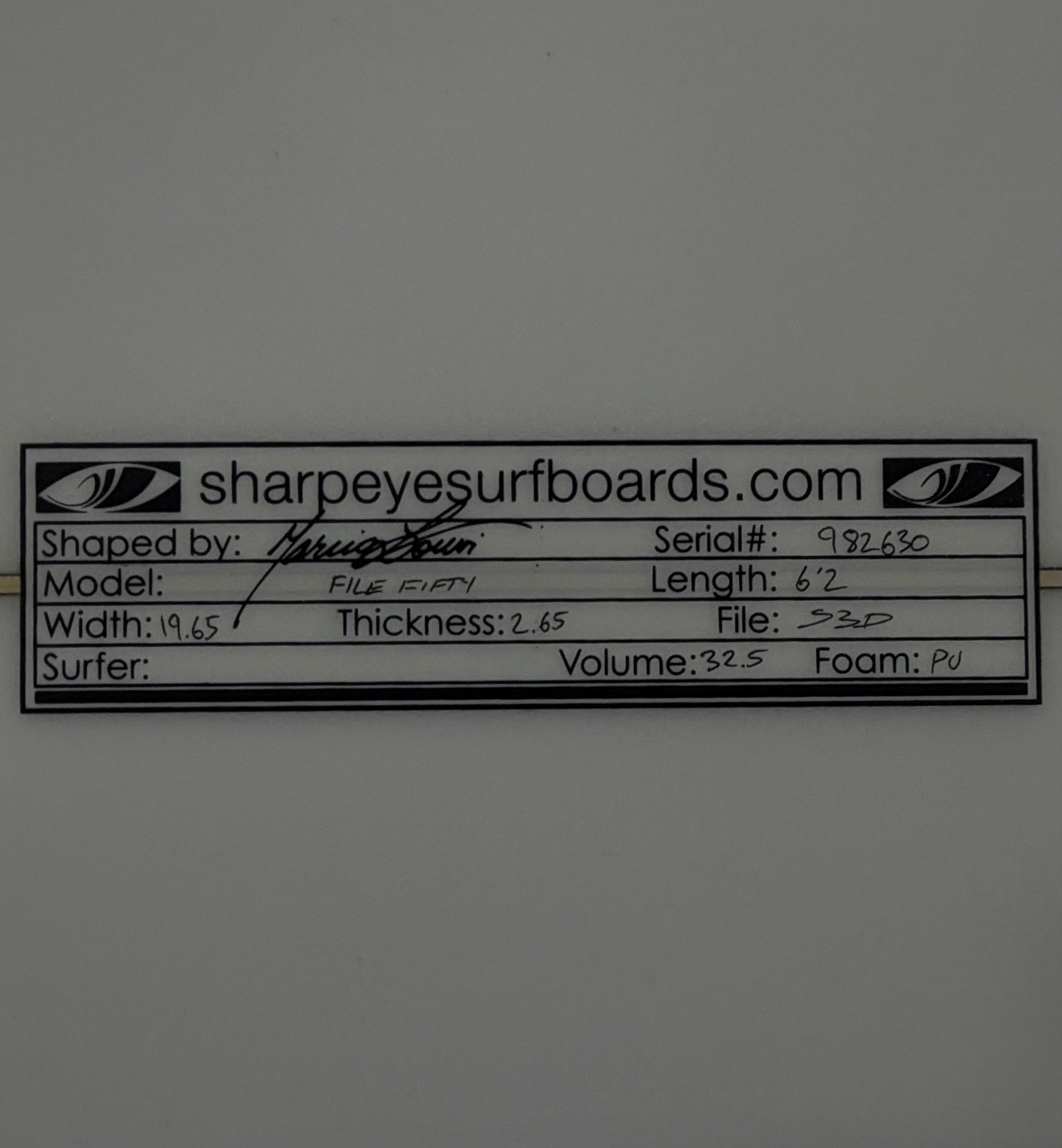 New File Fifty 6'2" x 19.65" x 2.65" 32.5L